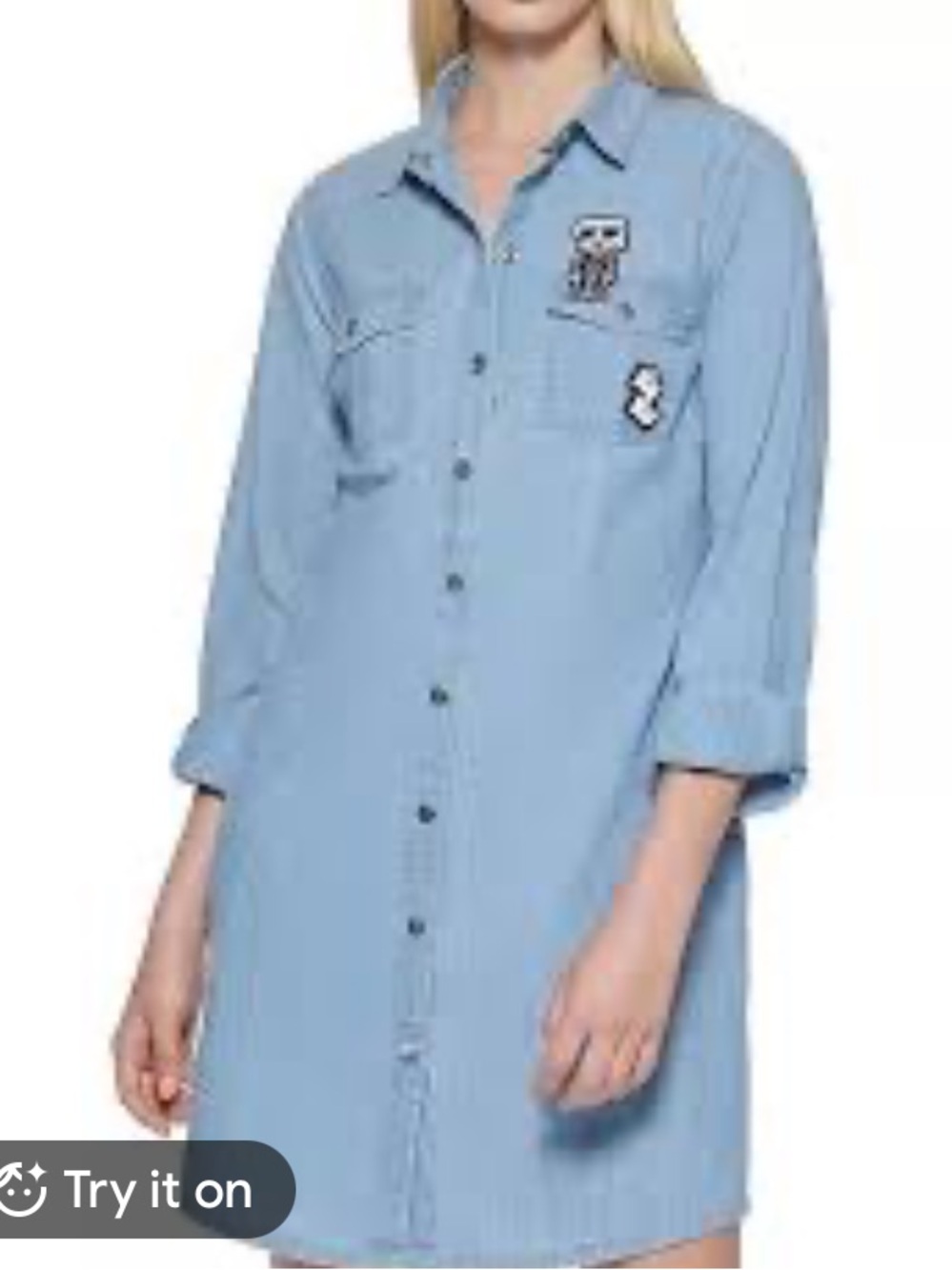 Karl Langerfeld Light Blue Chambray Shirt Dress with Patch Detail size S
